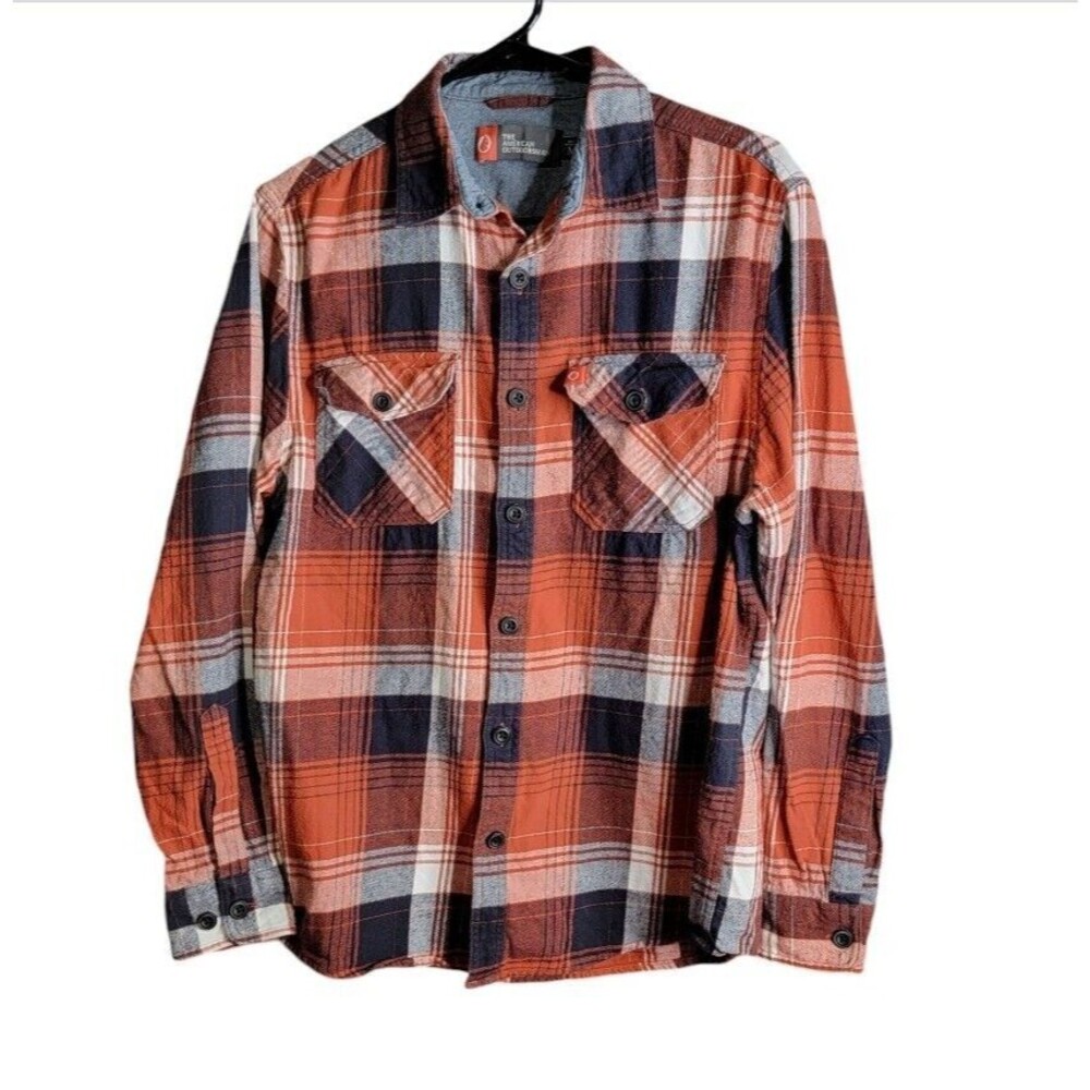 Flannel Shirt Mens Size M Orange Plaid The American Outdoorsman Long Sleeves *